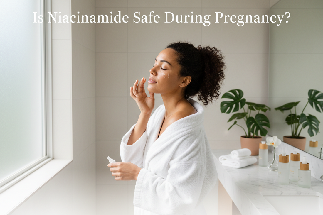 "Woman applying niacinamide serum during pregnancy - Glowarua pregnancy-safe skincare guide 2026"