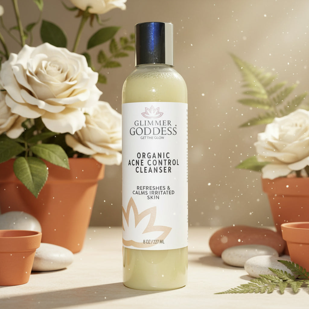 Bottle glimmer goddess with a floral background 