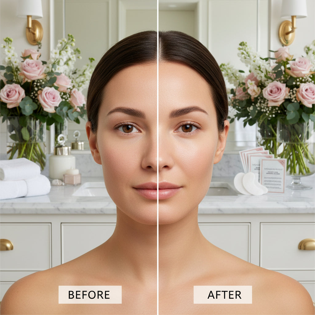 Wonderstripes Instant Glow Hydrogel Eye Pads packaging with a close-up of eye area.