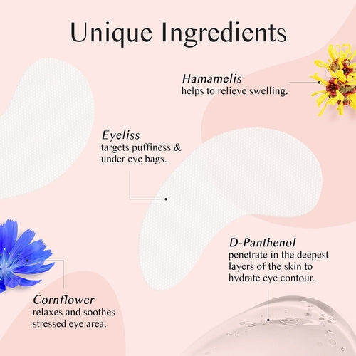 Product packaging with unique ingredients highlighted on a pink background