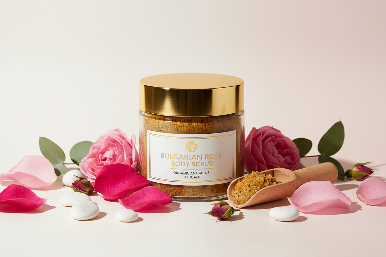 Organic Exfoliating Body Scrub with Bulgarian Rose – Anti-Acne, Brightening & Hydrating