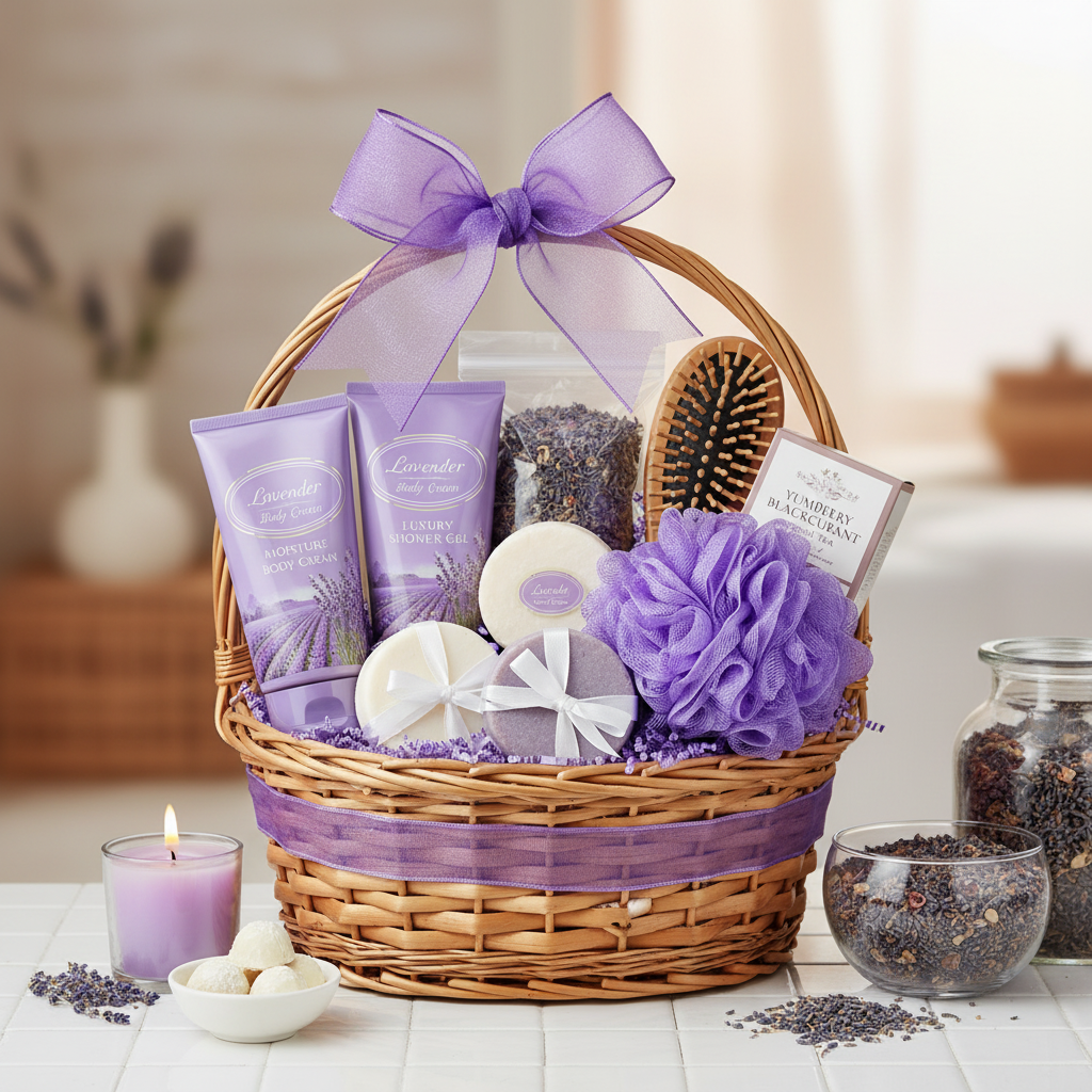“Natural Skincare Bath Gift Set – Sweet Bloom Spa Basket for Women”