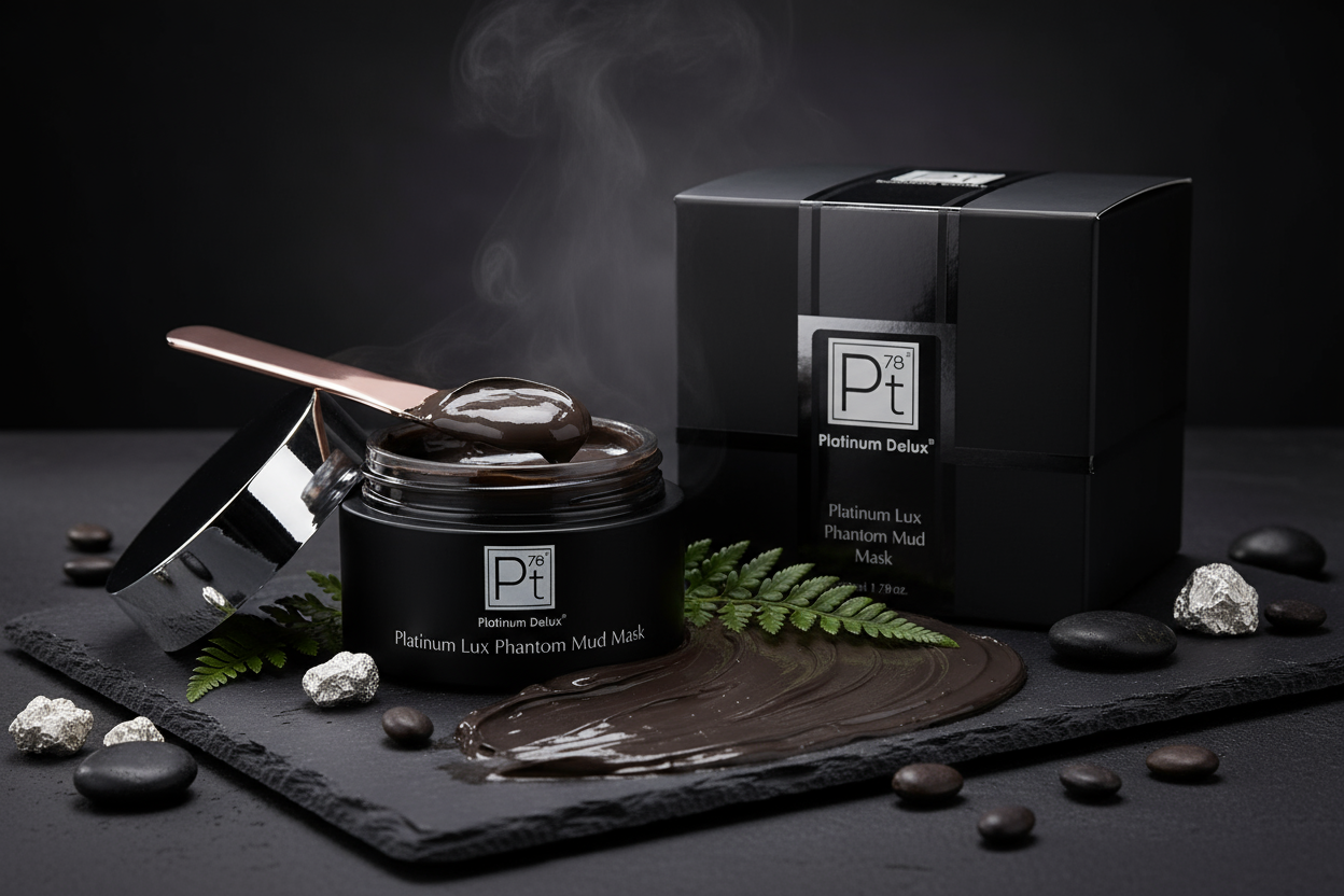“Platinum Lux Phantom Mud Mask – Anti-Aging & Detoxifying Skincare with DMAE & Collagen”
