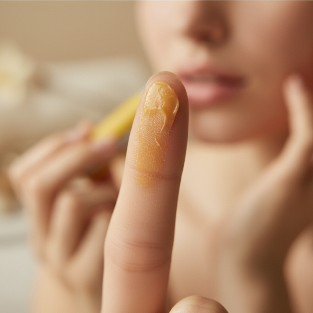 Close-up of a finger with a bandage on a blurred background