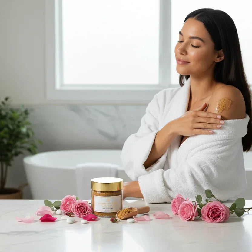 Organic Exfoliating Body Scrub with Bulgarian Rose – Anti-Acne, Brightening & Hydrating - Glowarua