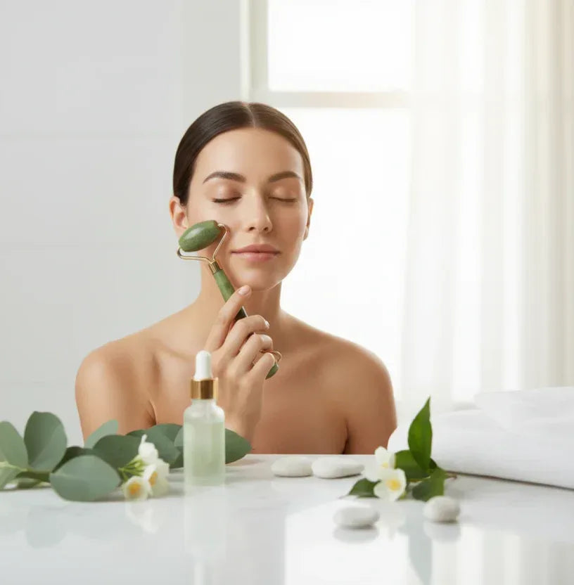 Natural Jade Stone Facial Roller - Lymphatic Drainage Massager - Glowarua