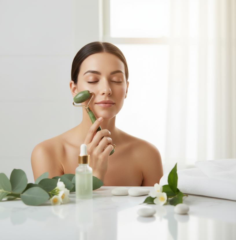 Natural Jade Stone Facial Roller - Lymphatic Drainage Massager